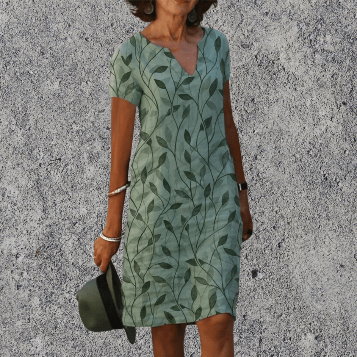 Women's midi dress floral print V-neck relaxed fit
