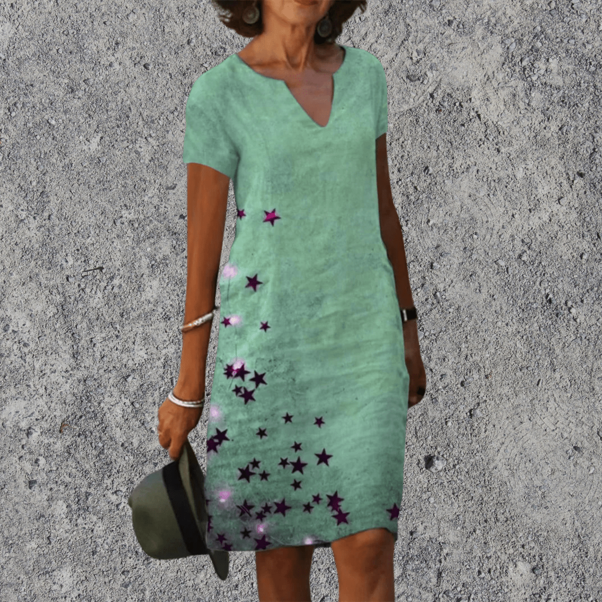 Women's midi dress floral print V-neck relaxed fit