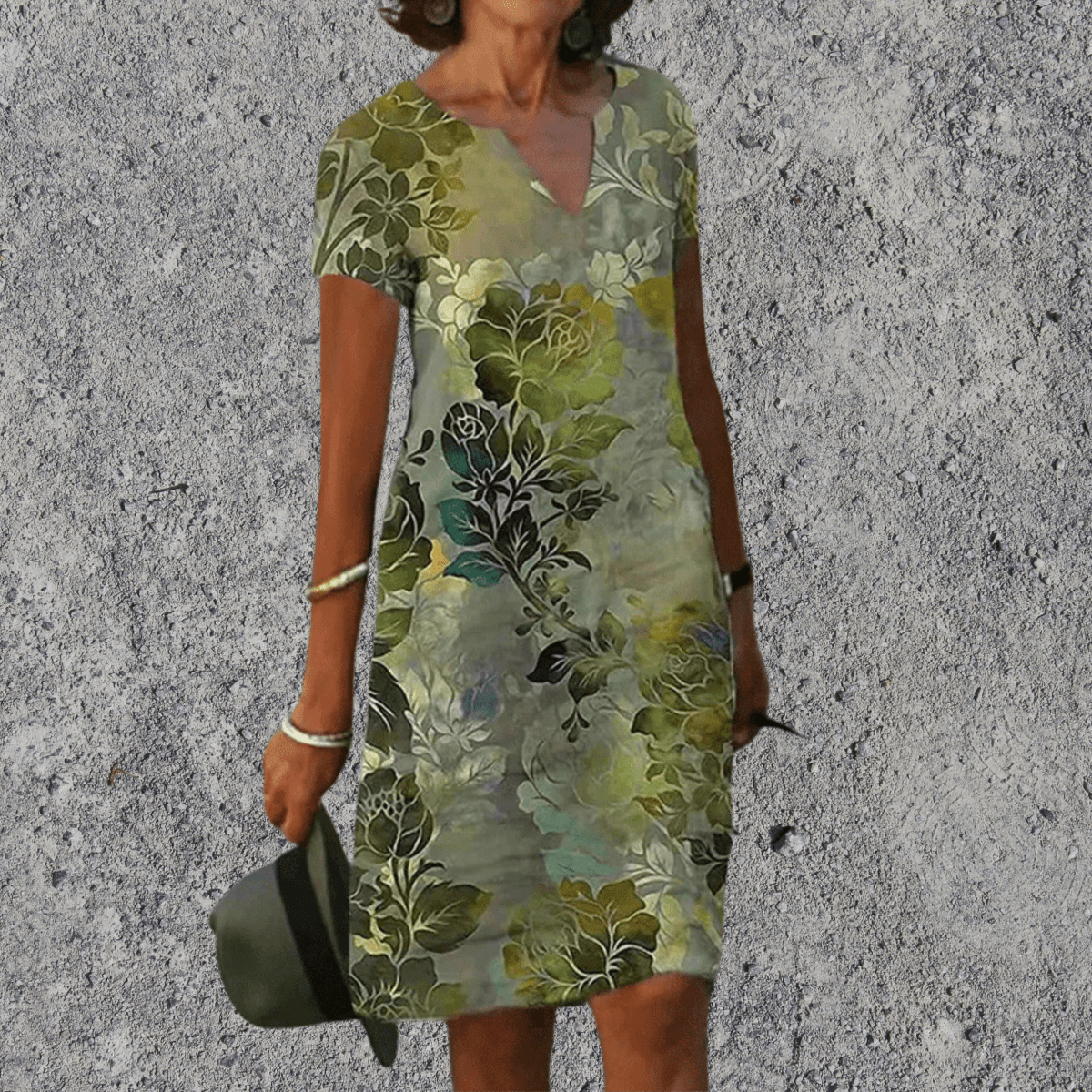 Women's midi dress floral print V-neck relaxed fit