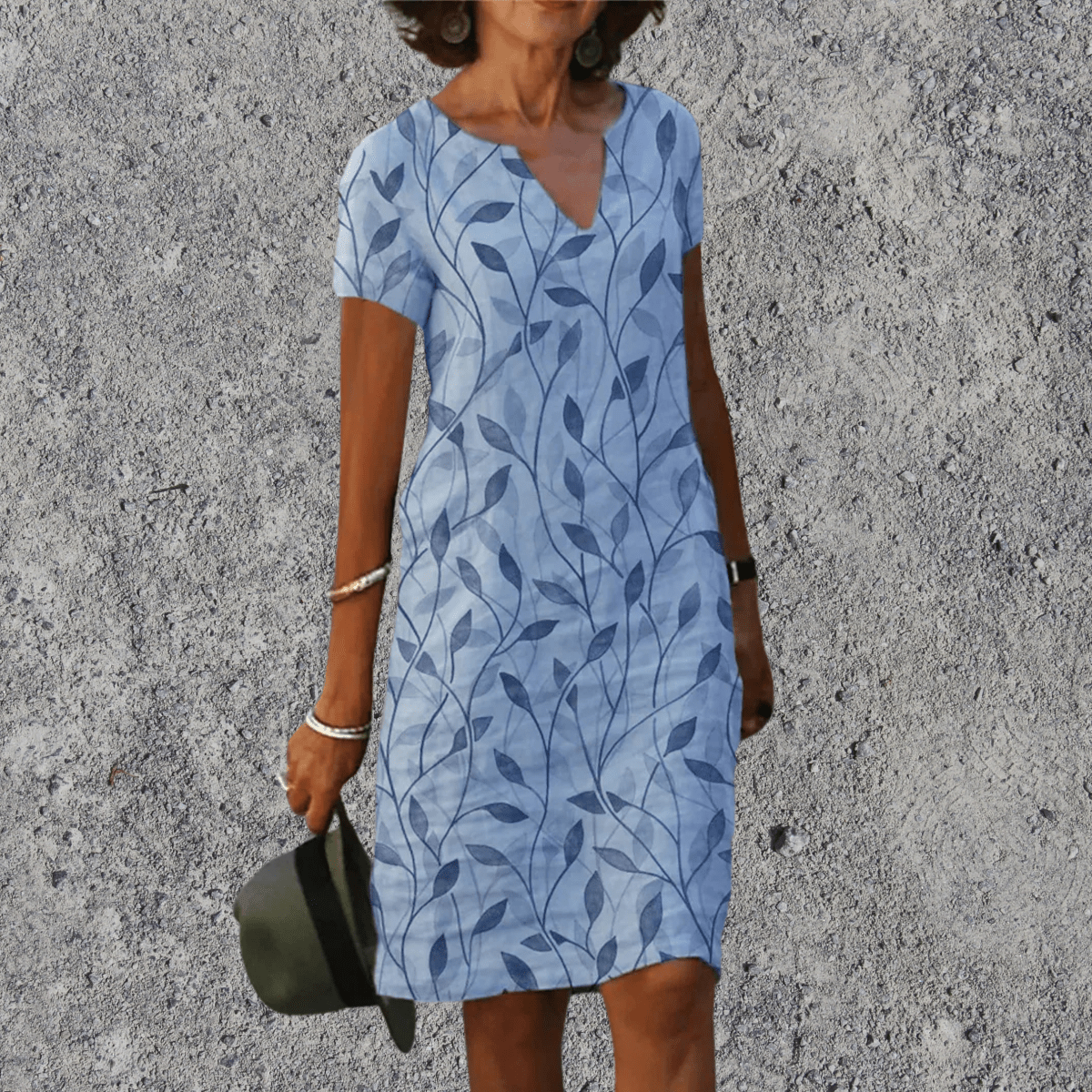 Women's midi dress floral print V-neck relaxed fit