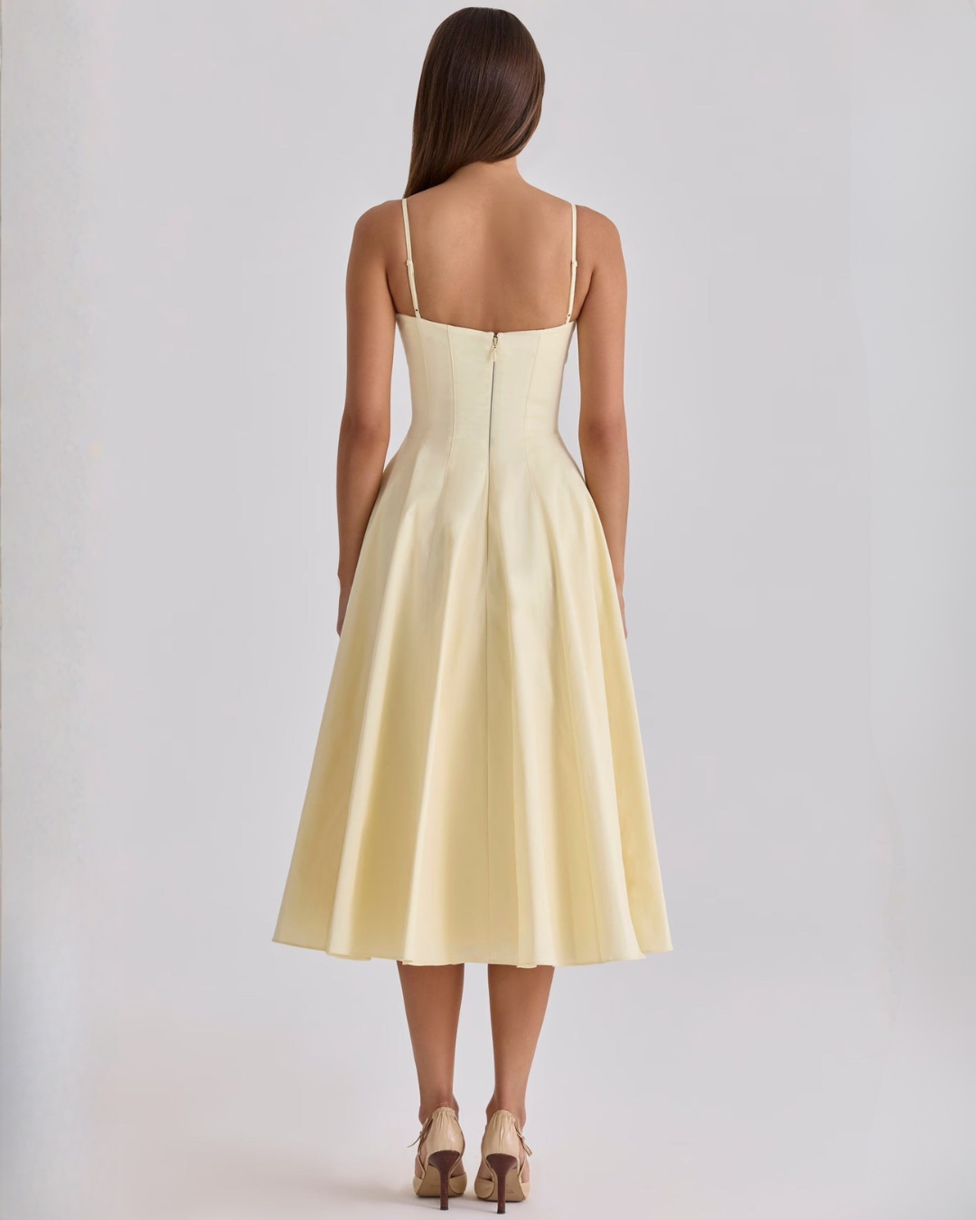 Women's cotton midi dress - adjustable straps and pockets for spring