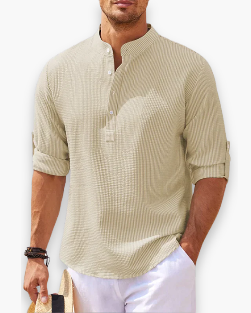 Men's Stand-Up Collar Linen Shirt