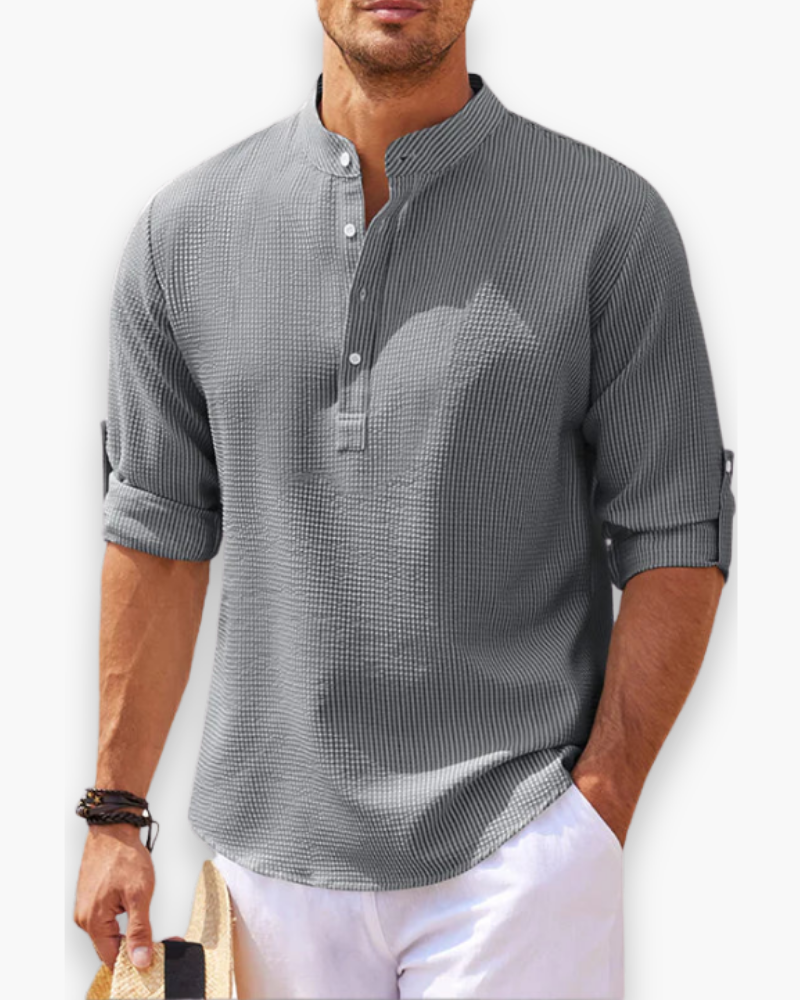 Men's Stand-Up Collar Linen Shirt