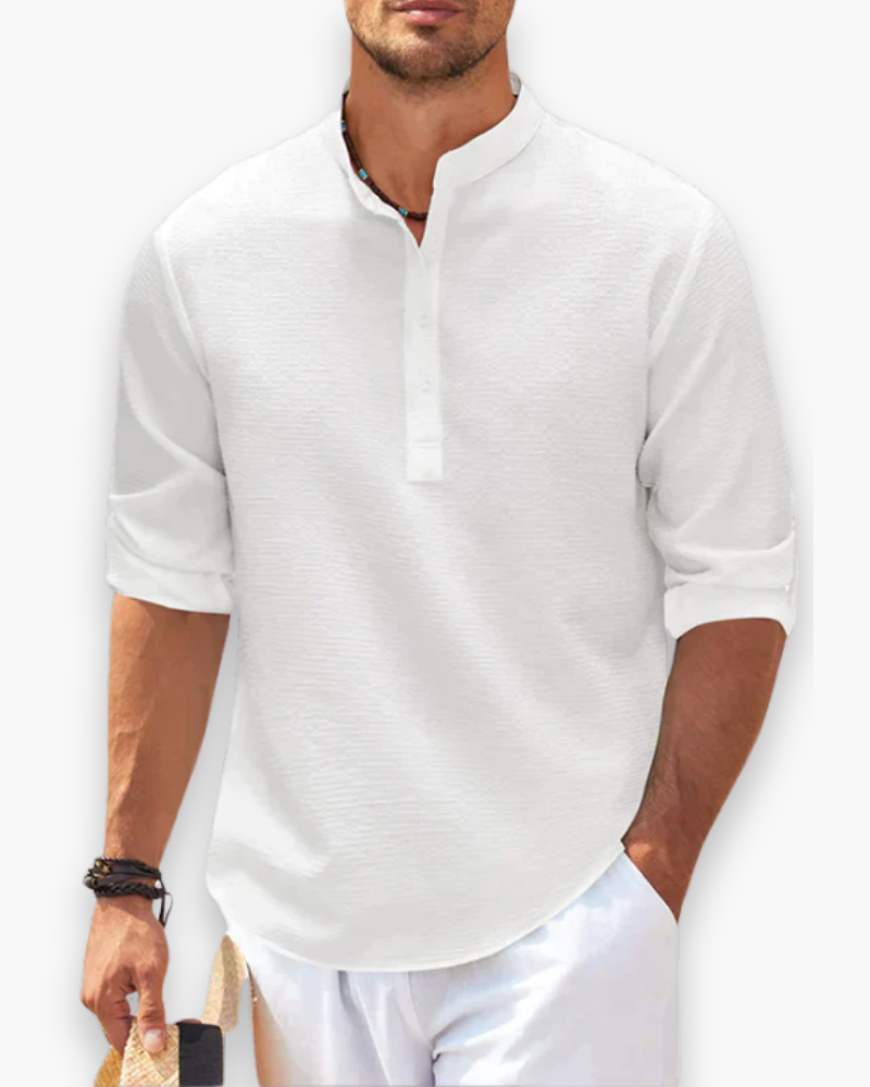 Men's Stand-Up Collar Linen Shirt