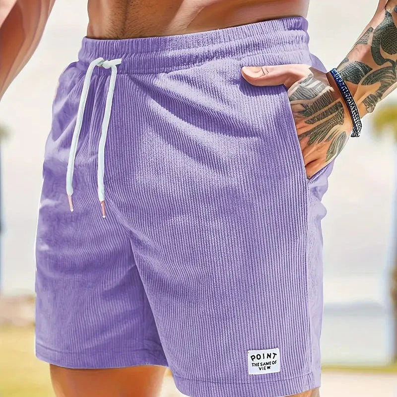 Men's corduroy shorts - knee-length relaxed fit shorts with a drawstring