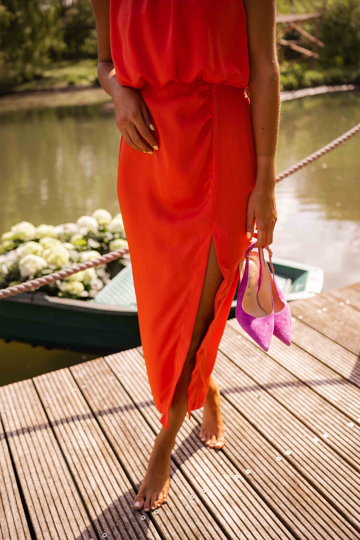 Sleeveless Halter Midi Dress