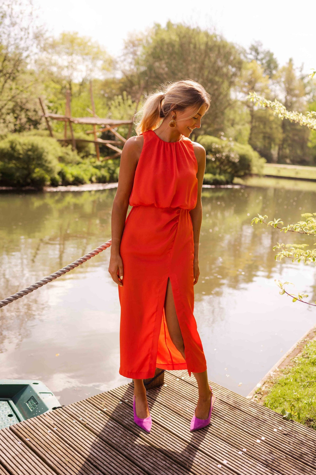 Sleeveless Halter Midi Dress