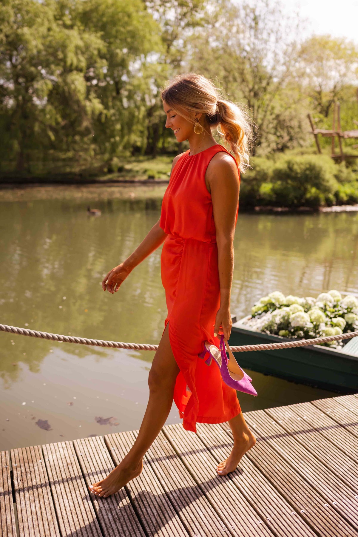 Sleeveless Halter Midi Dress