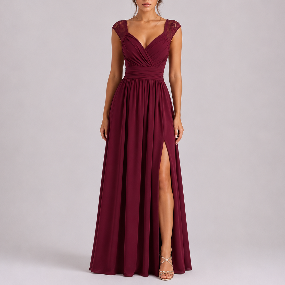 Lace Shoulder Formal Maxi Dress
