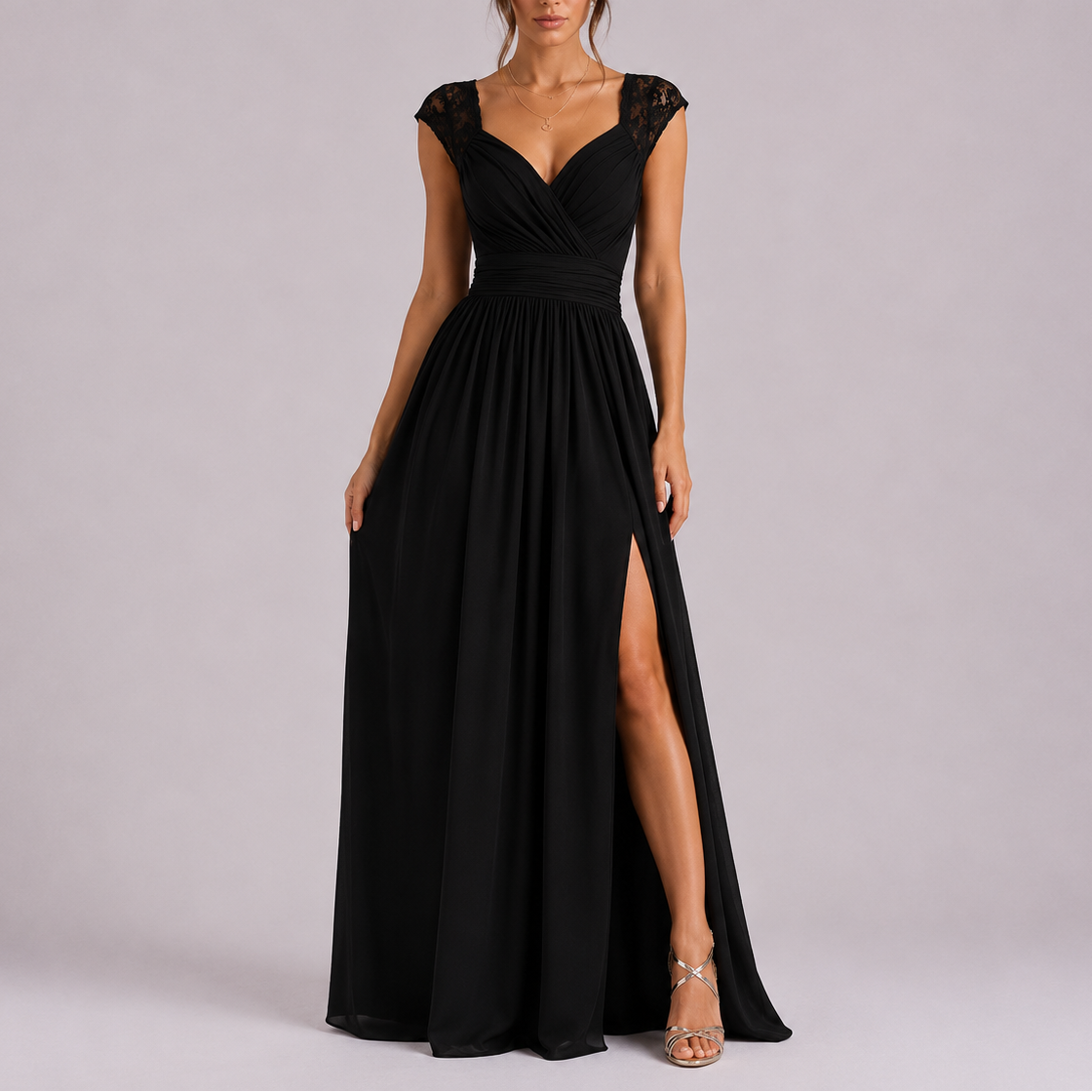 Lace Shoulder Formal Maxi Dress