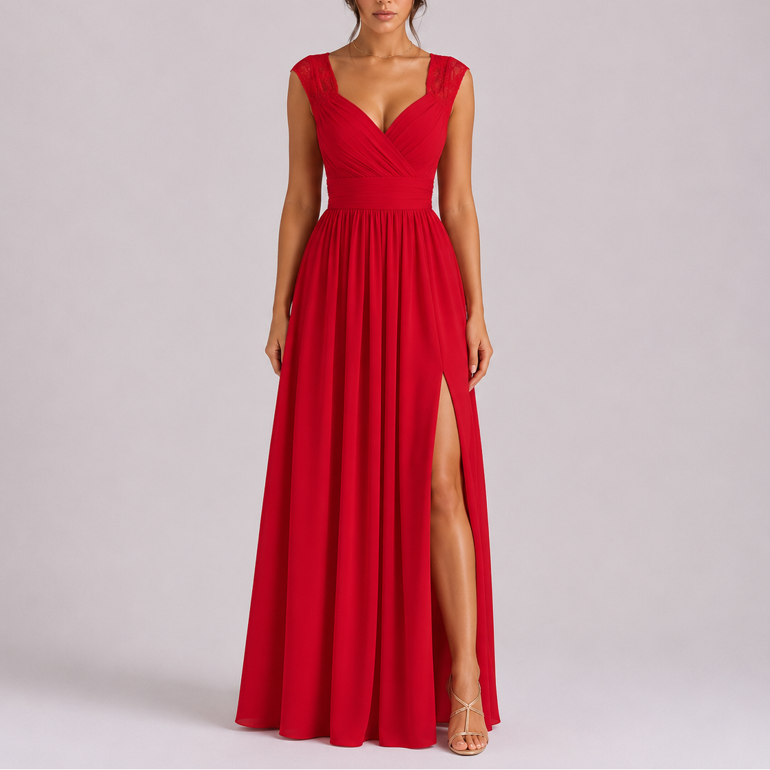 Lace Shoulder Formal Maxi Dress