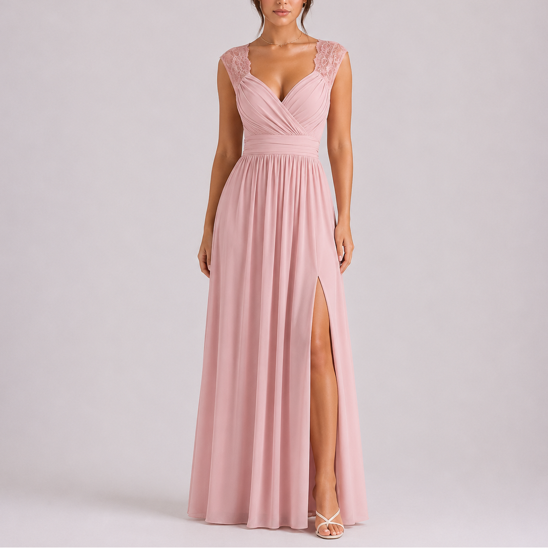 Lace Shoulder Formal Maxi Dress