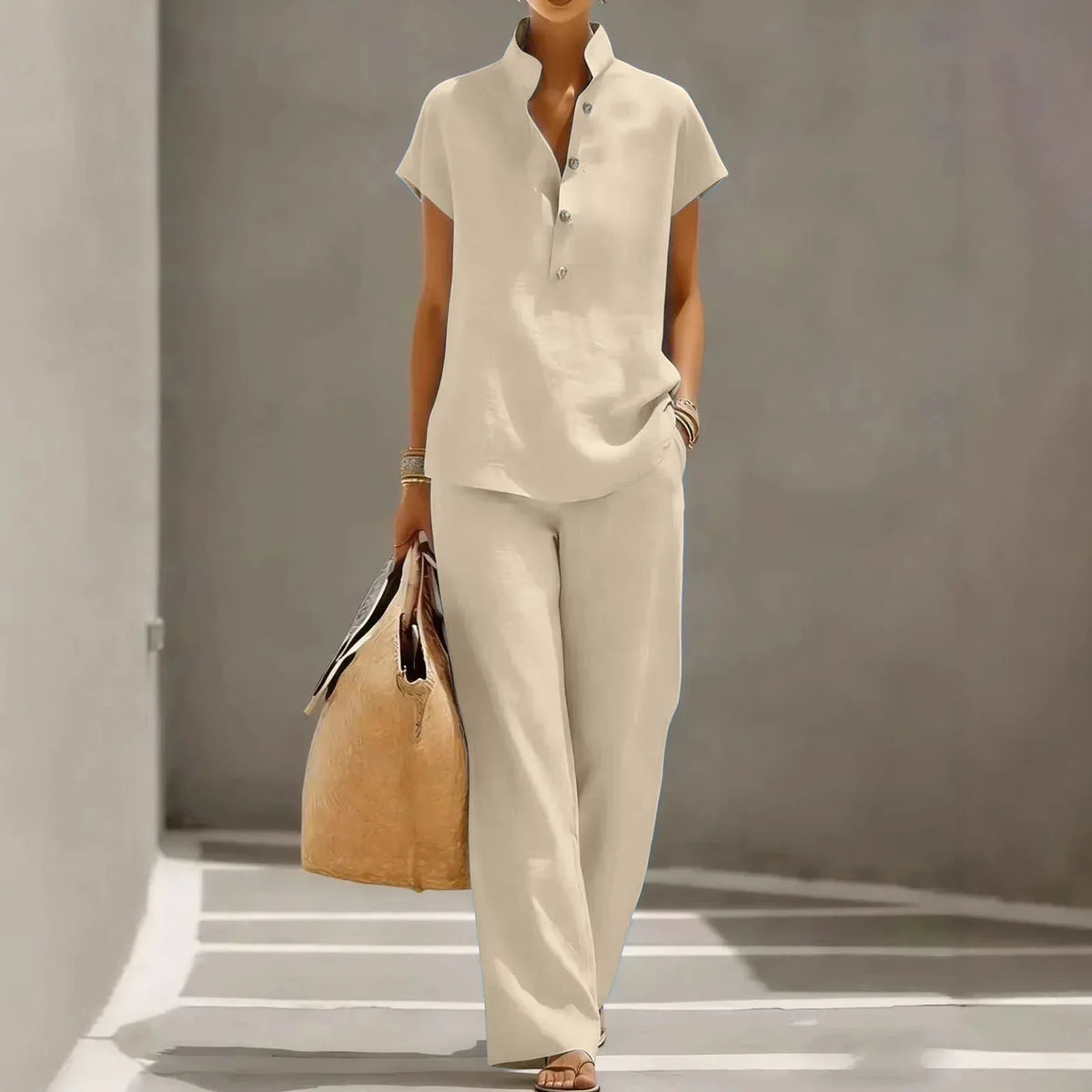 Women's matching set | breathable linen blend | relaxed wide trousers