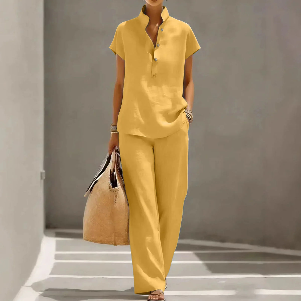 Women's matching set | breathable linen blend | relaxed wide trousers