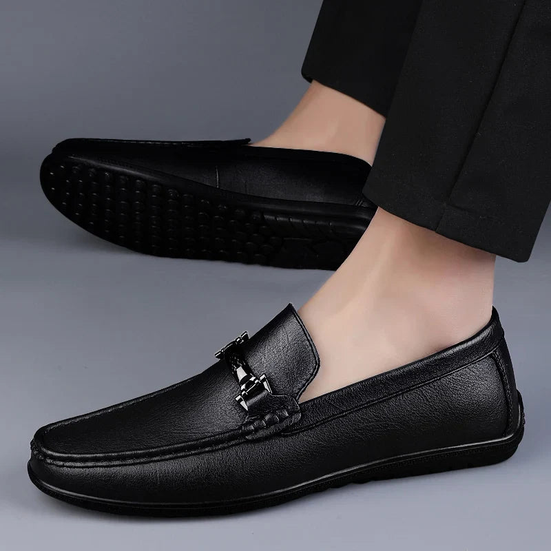 Men's leather loafers - metallic rope detail - casual office