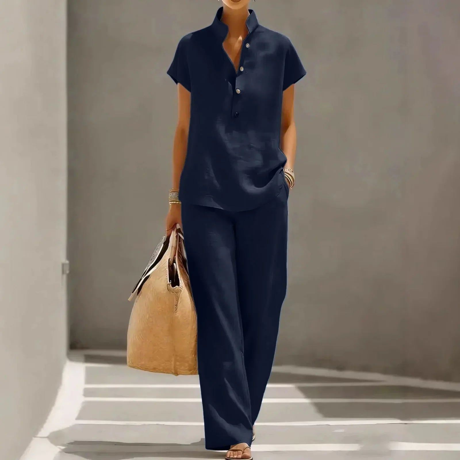 Women's matching set | breathable linen blend | relaxed wide trousers