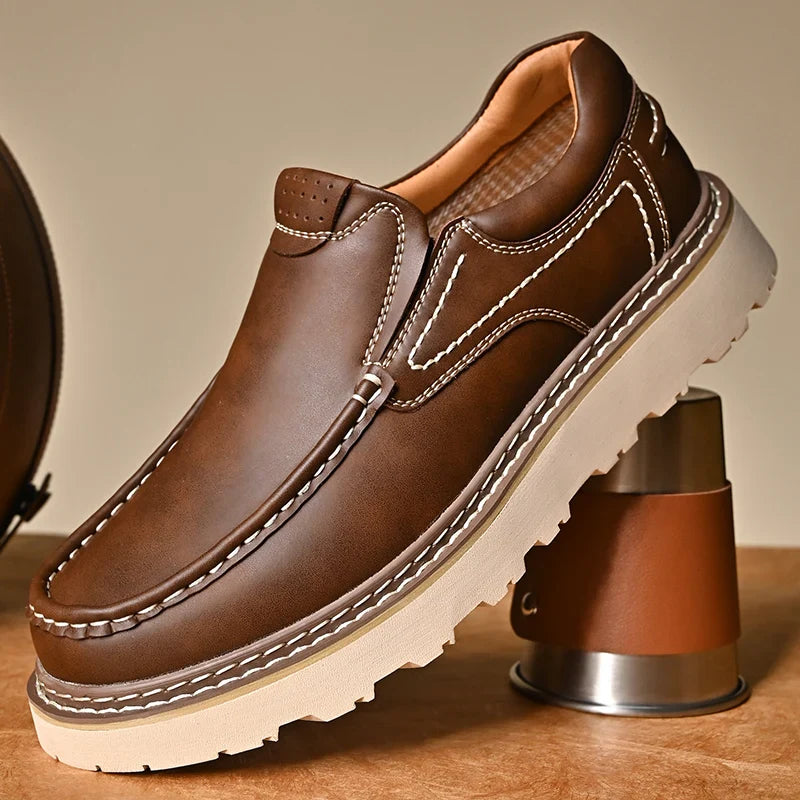 Men's leather loafers - slip-on with durable rubber outsole - casual