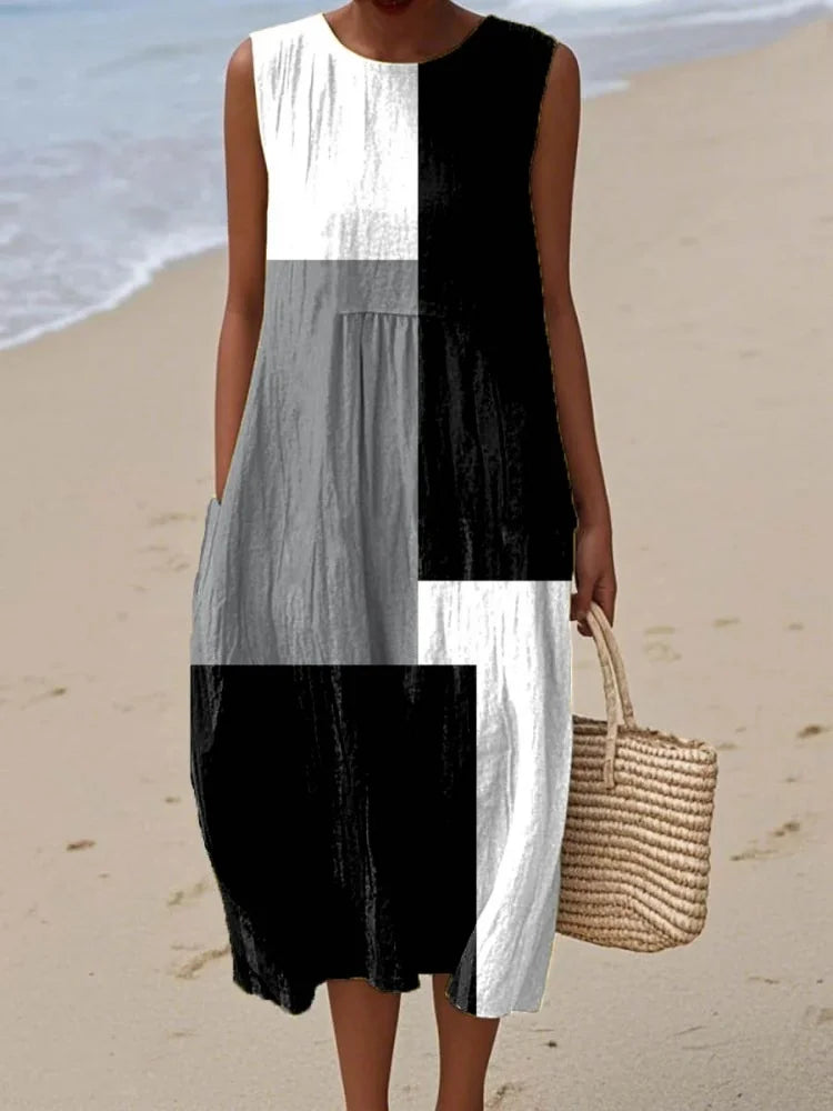 Geometric Print Sleeveless Midi Dress