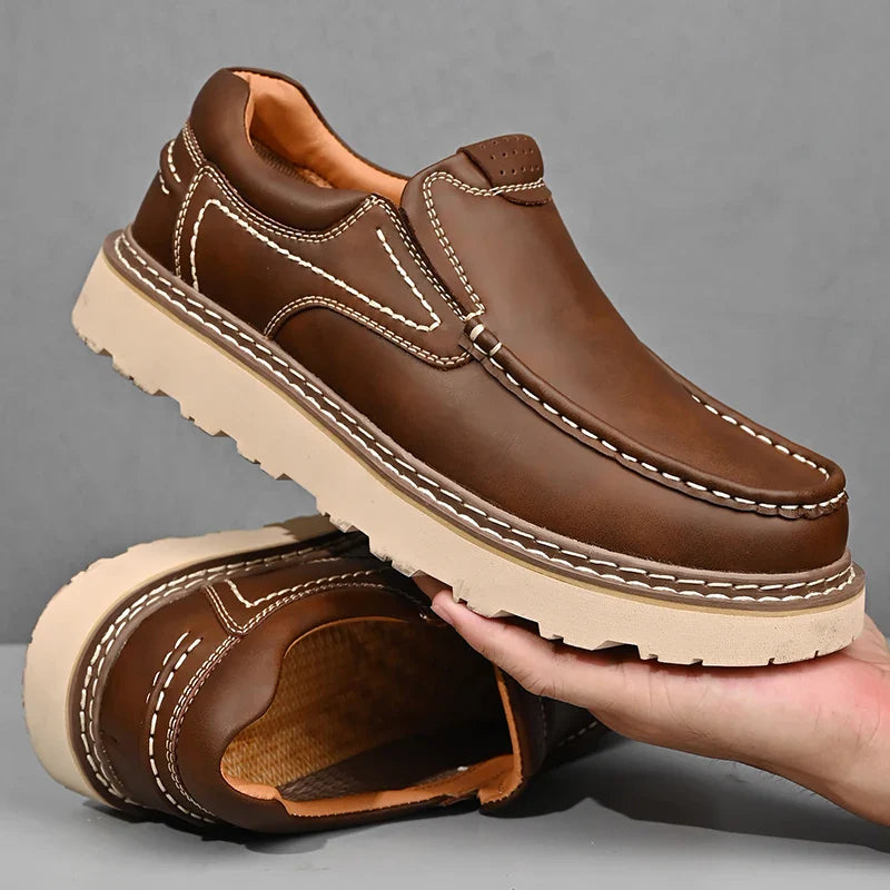 Men's leather loafers - slip-on with durable rubber outsole - casual