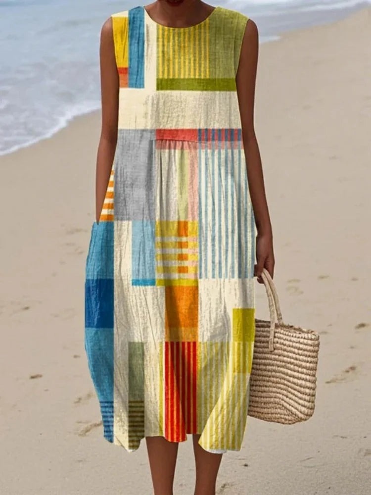 Geometric Print Sleeveless Midi Dress