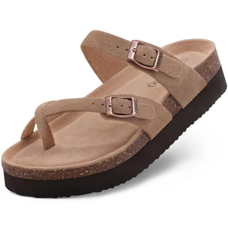Suede Cork Flat Sandals