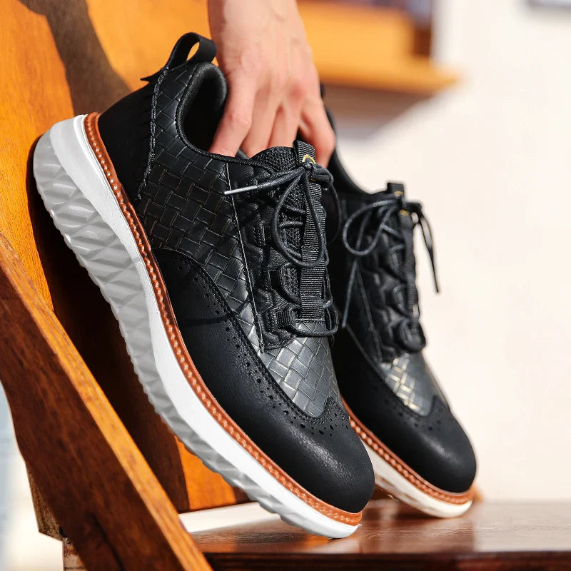 Men's leather sneakers - breathable lightweight trainers - casual daily