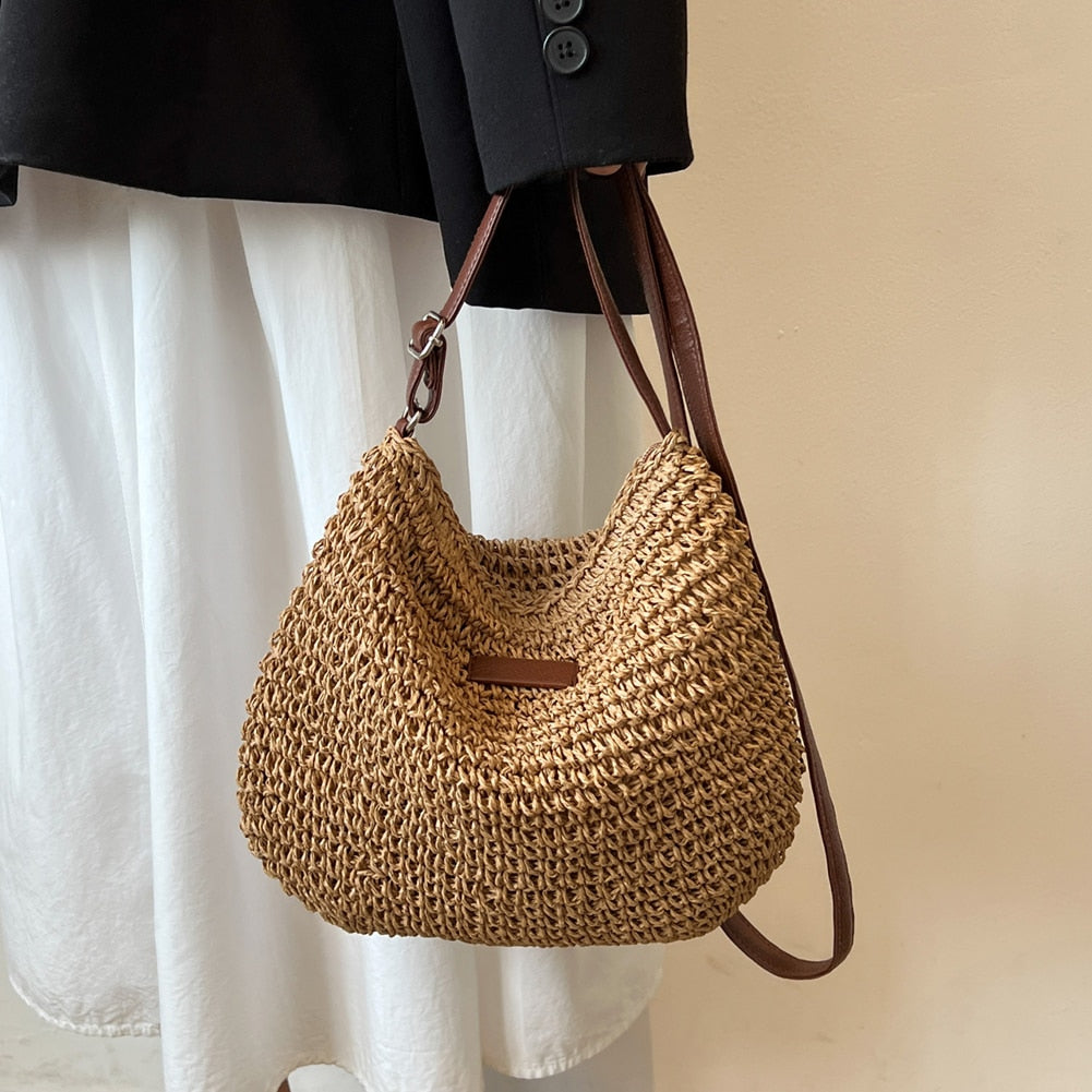 Women's bohemian shoulder bag - spacious woven tote - casual everyday
