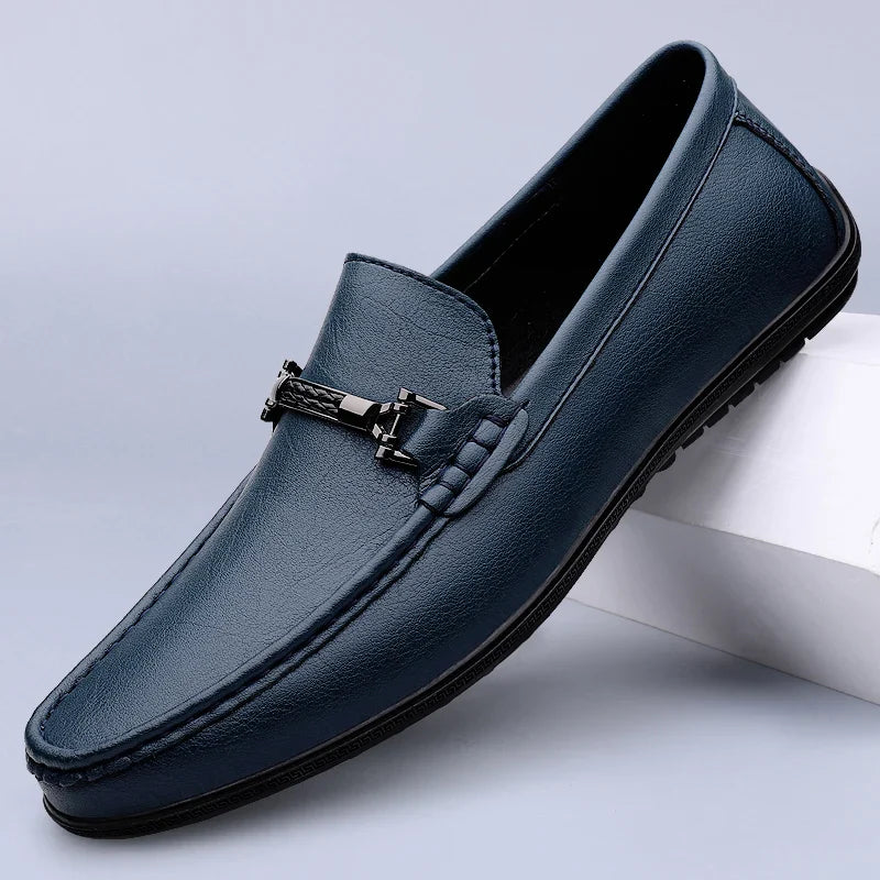 Men's leather loafers - metallic rope detail - casual office