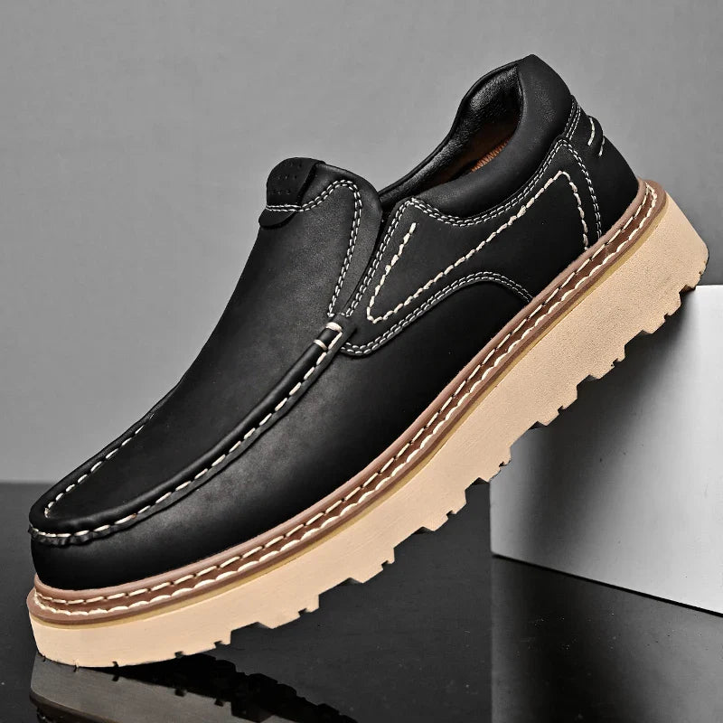 Men's leather loafers - slip-on with durable rubber outsole - casual