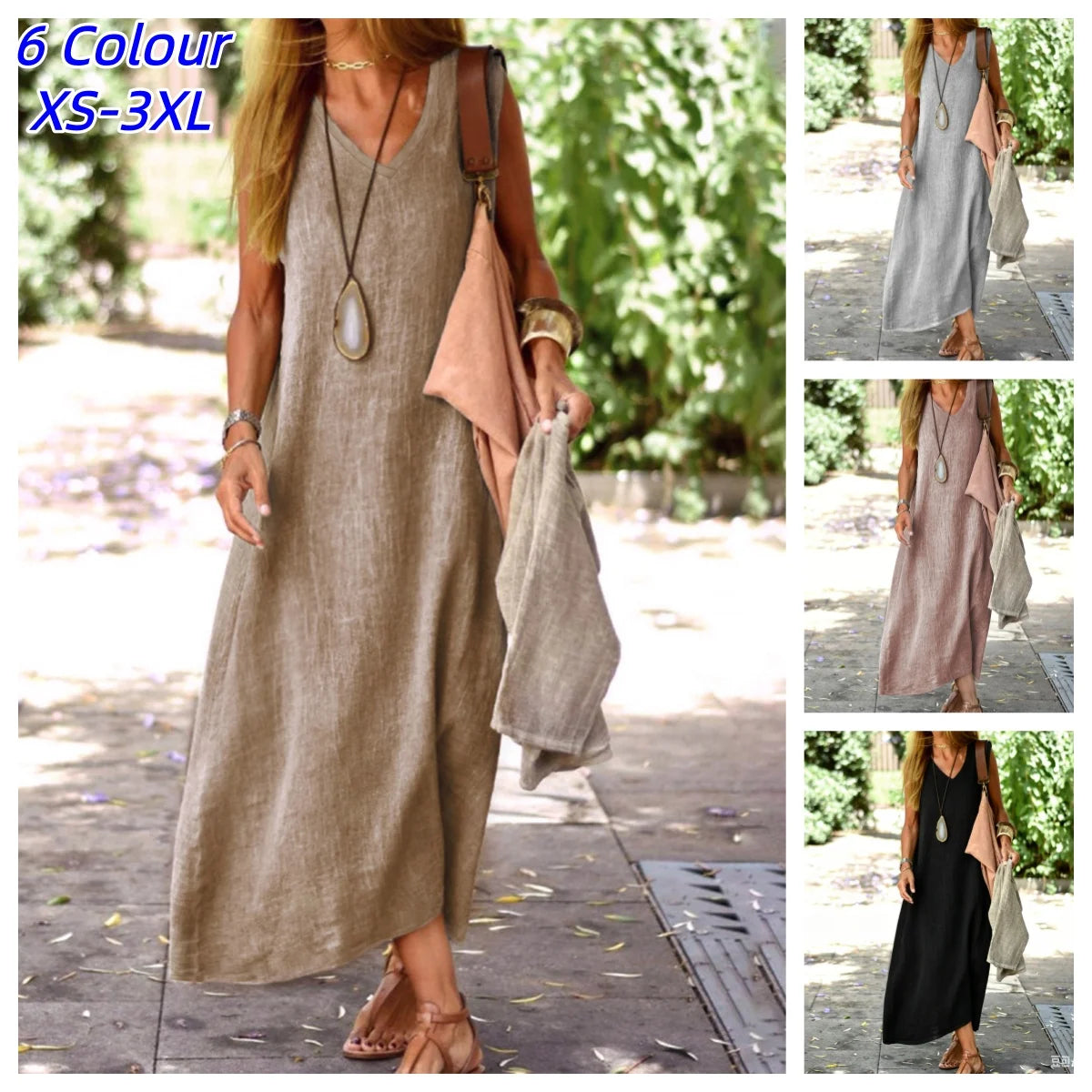 Sleeveless Cotton Blend Maxi Dress