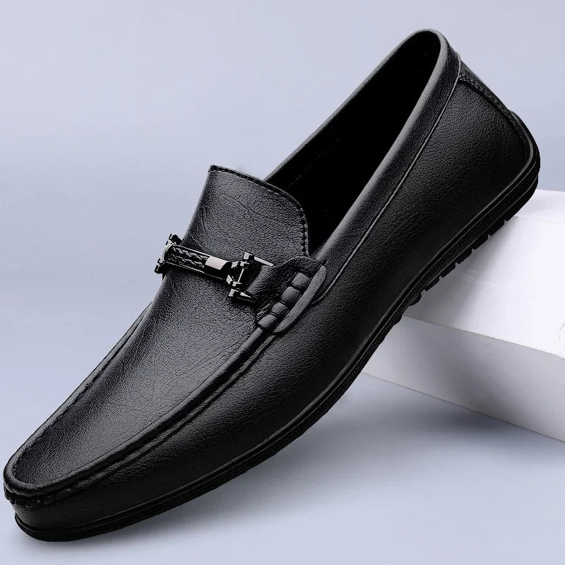 Men's leather loafers - metallic rope detail - casual office