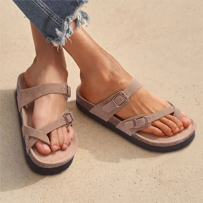Suede Cork Flat Sandals