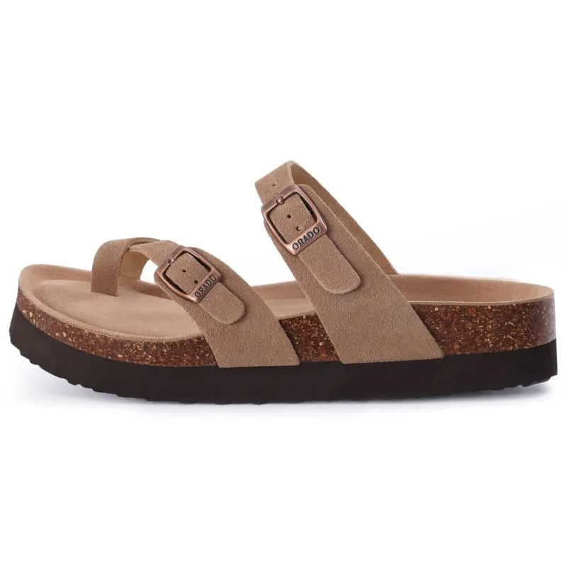 Suede Cork Flat Sandals
