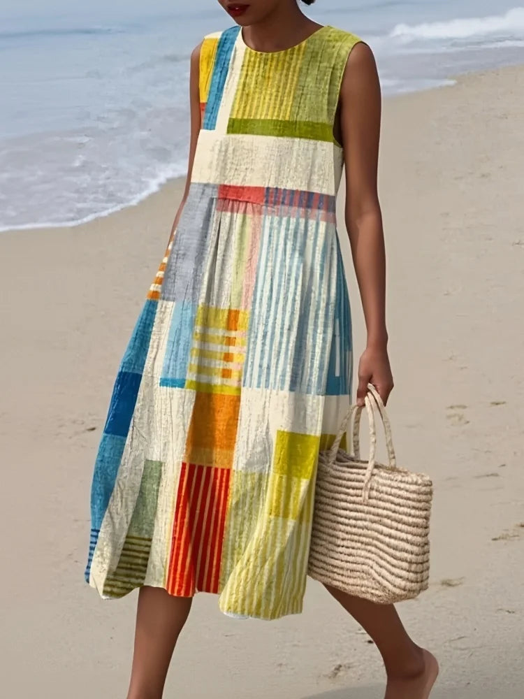 Geometric Print Sleeveless Midi Dress