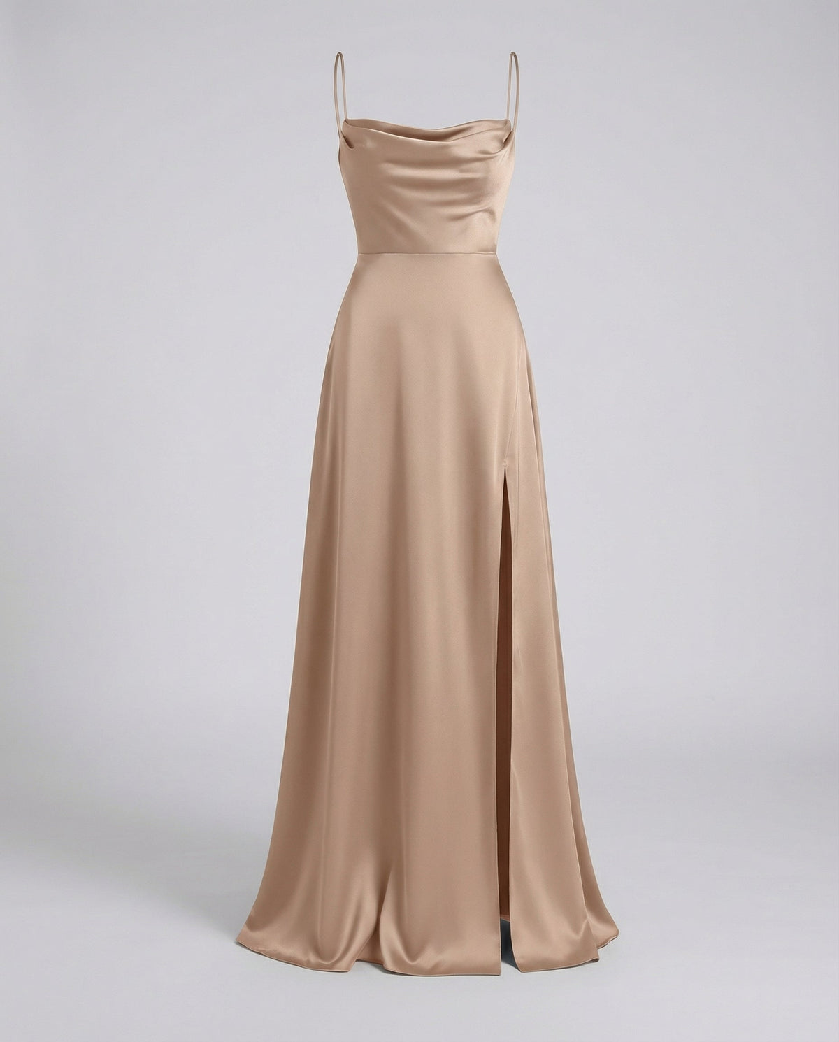 Women's silk maxi dress - draped cowl neck with side slit - formal party