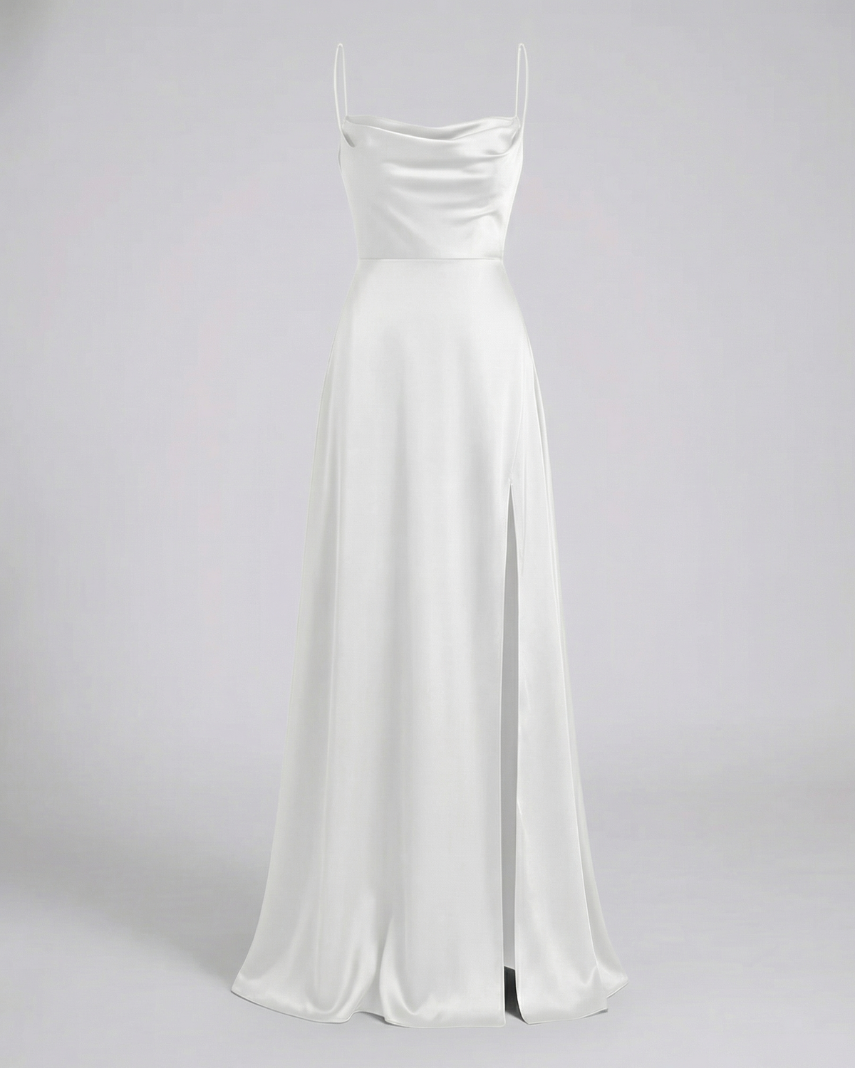 Women's silk maxi dress - draped cowl neck with side slit - formal party