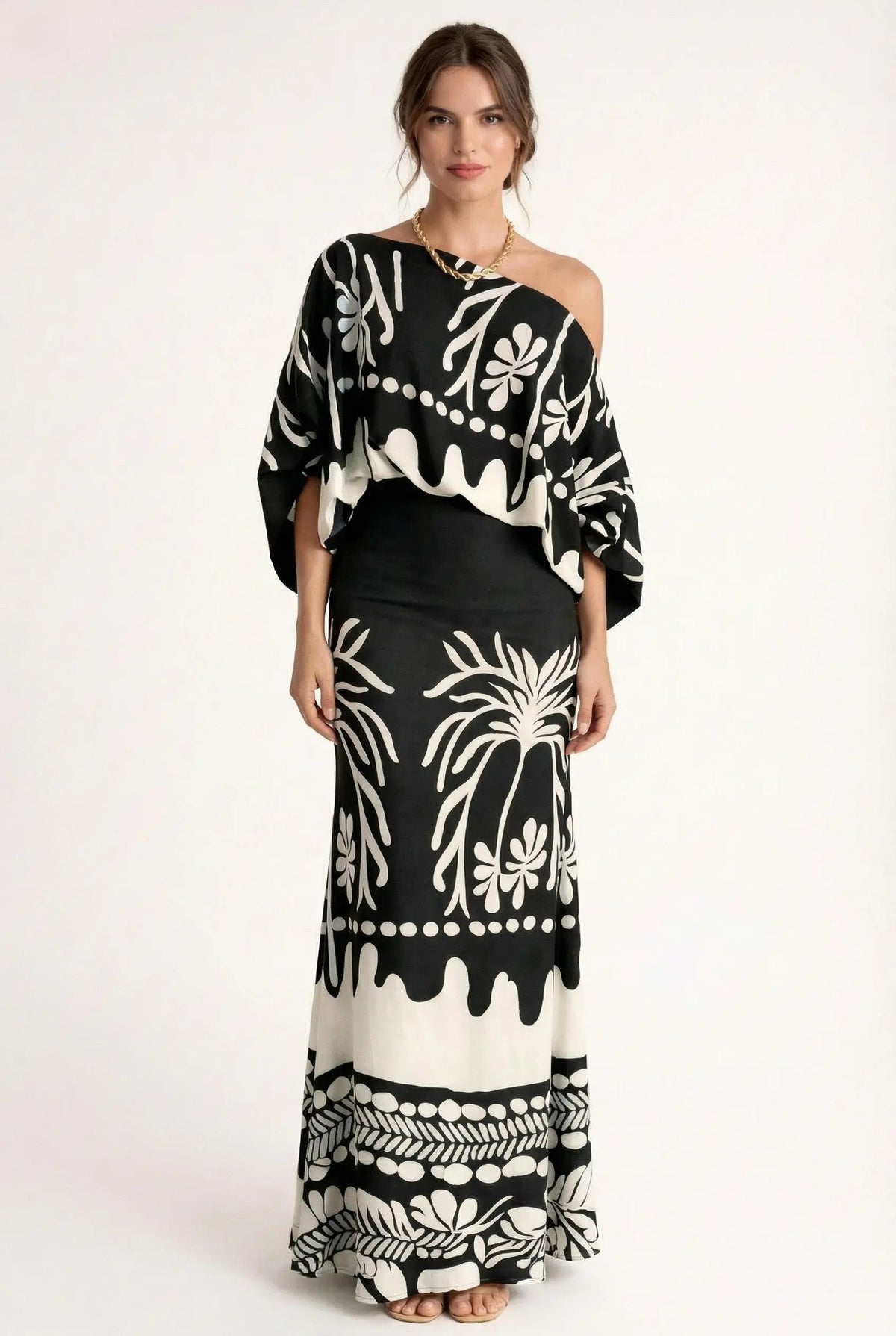 Maxi skirt and blouse set for women - loose fit - casual daily