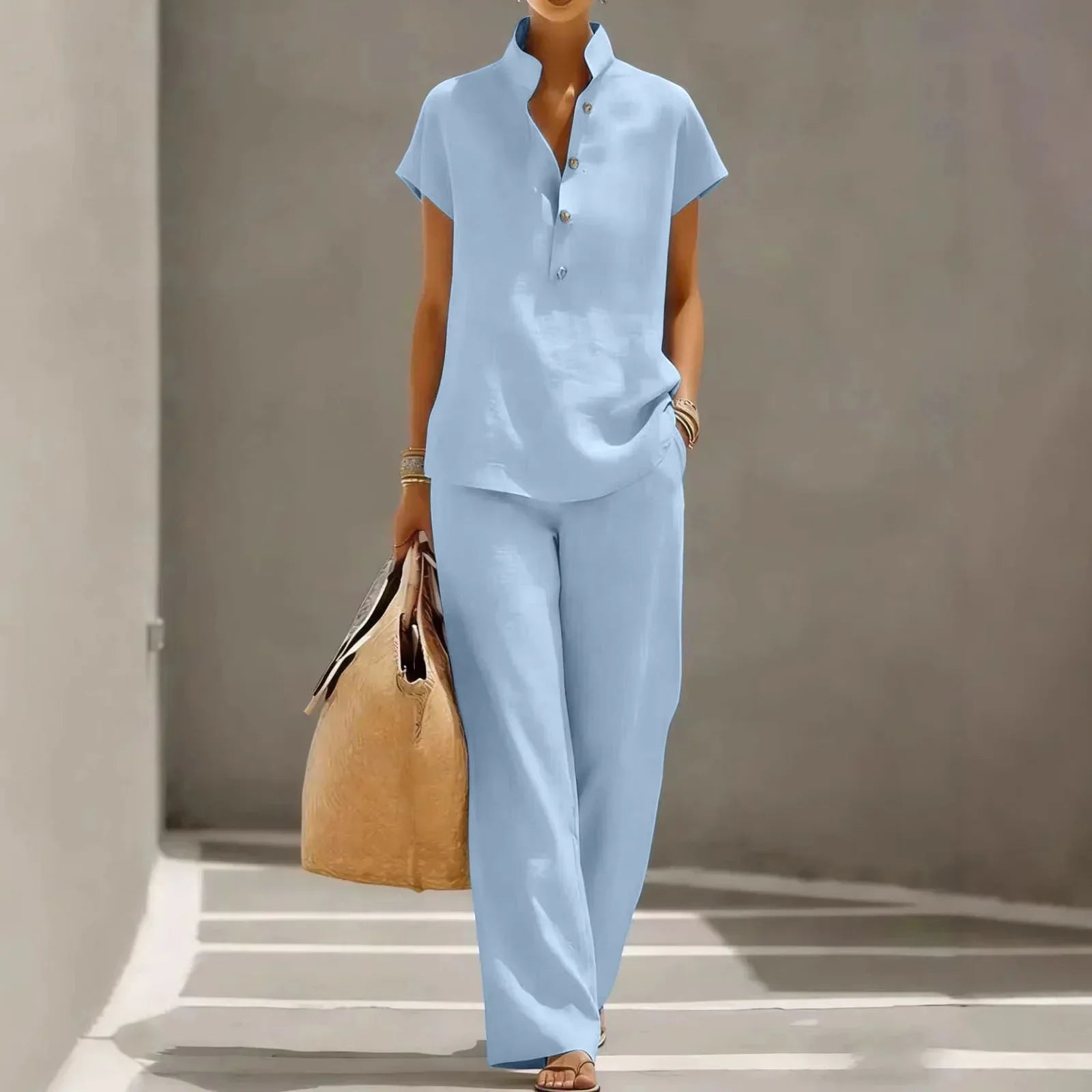 Women's matching set | breathable linen blend | relaxed wide trousers