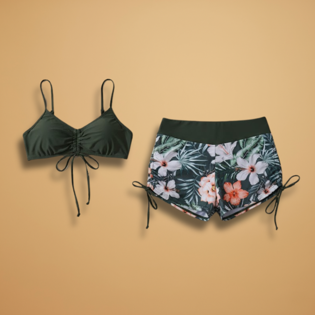 Women's bikini set - high-waisted shorts and tie-front top | beach holiday