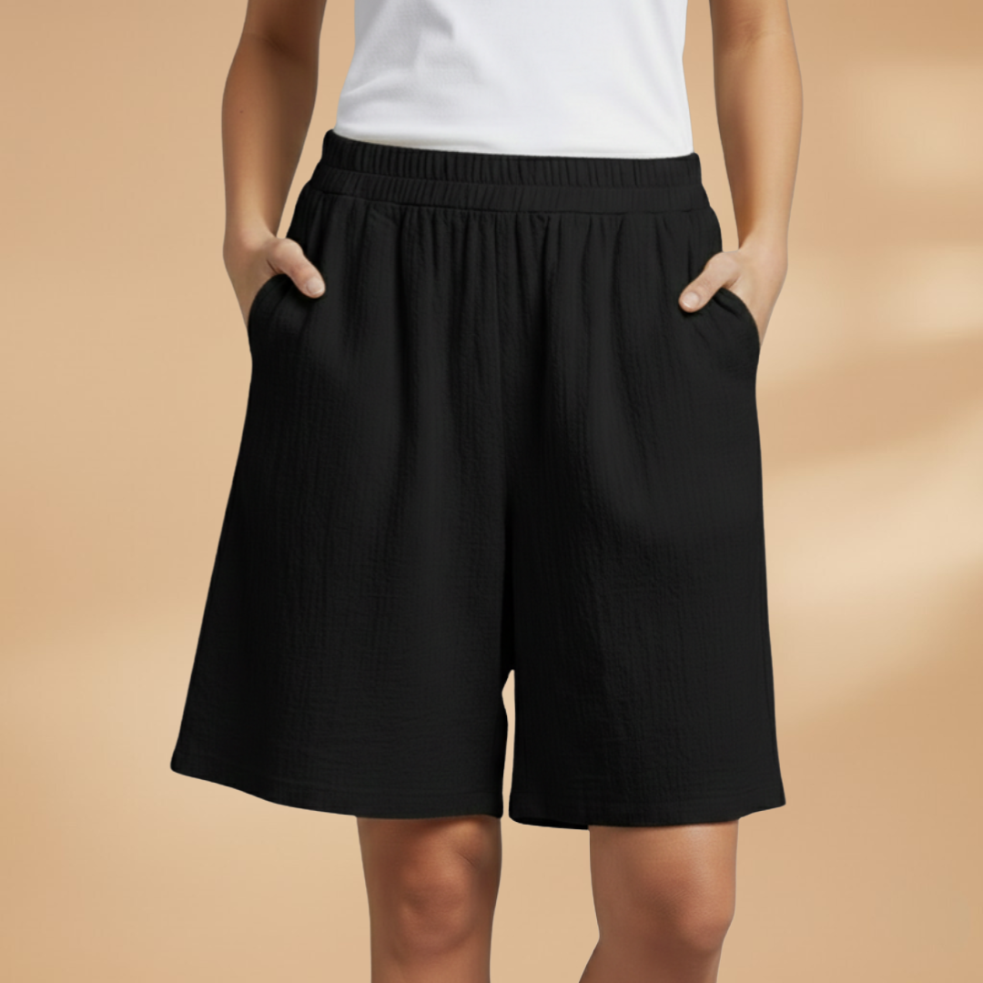Women's knee-length shorts - relaxed fit elastic waistband casual shorts | home