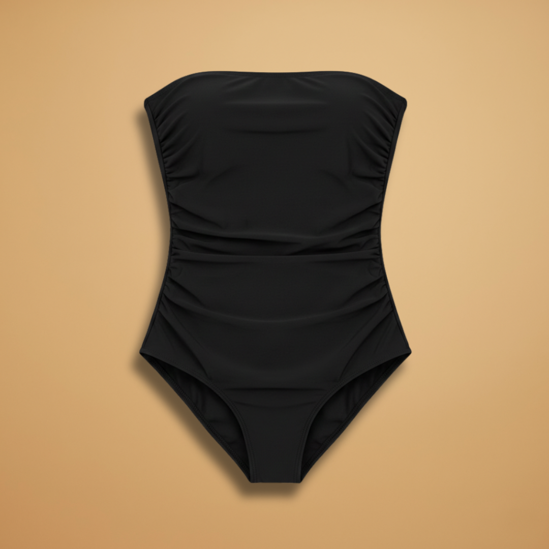 Women's one-piece swimsuit - strapless bandeau swimwear with ruching | outdoor