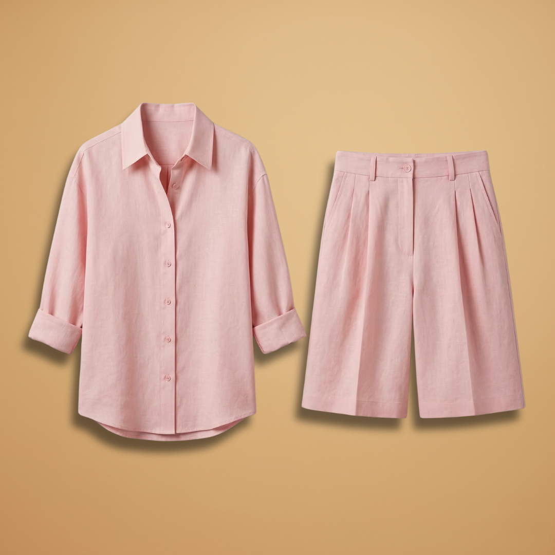 Women's shirt and shorts set - high-waisted pleated coordinates | daily
