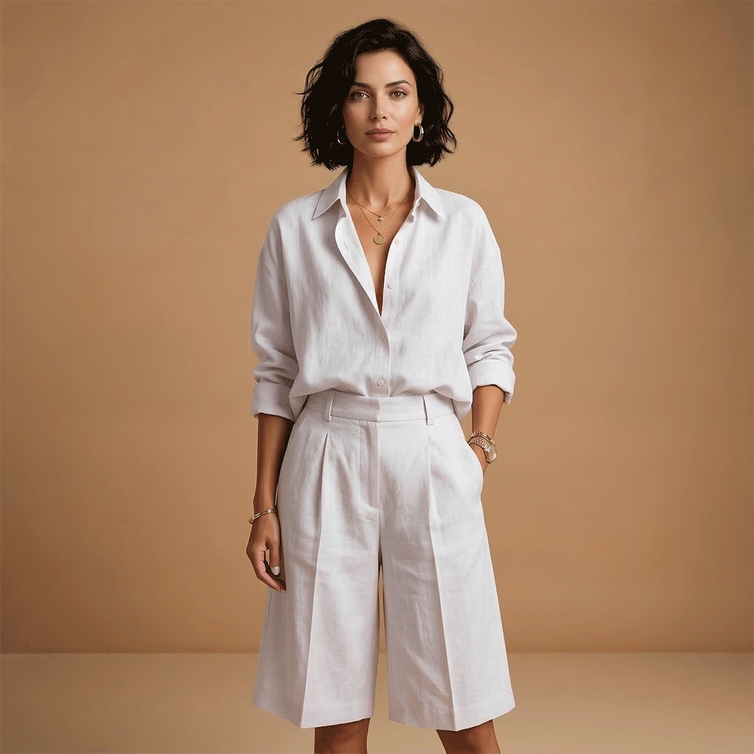 Women's shirt and shorts set - high-waisted pleated coordinates | daily