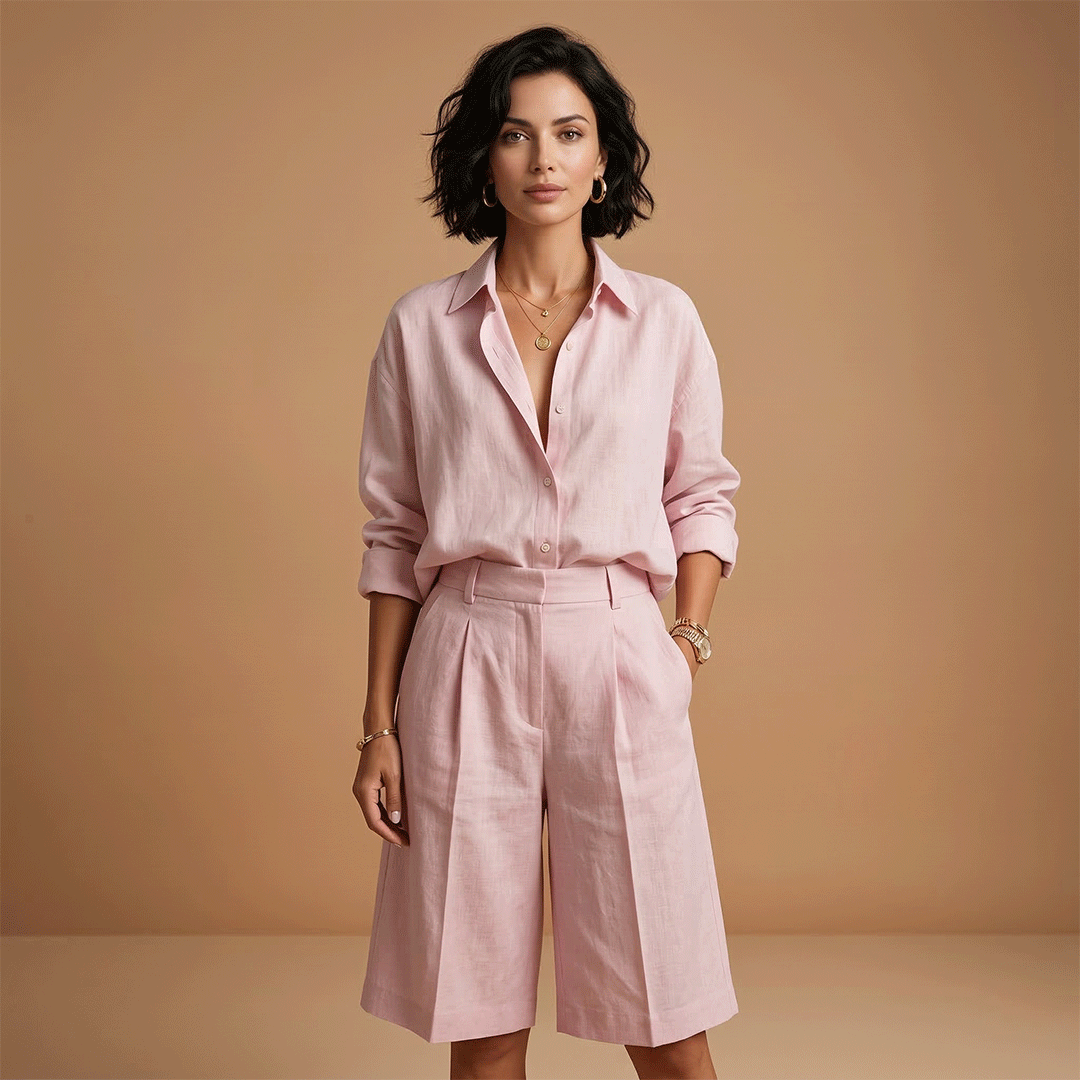 Women's shirt and shorts set - high-waisted pleated coordinates | daily