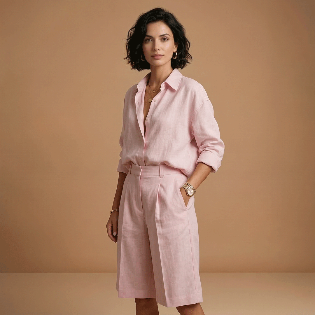 Women's shirt and shorts set - high-waisted pleated coordinates | daily