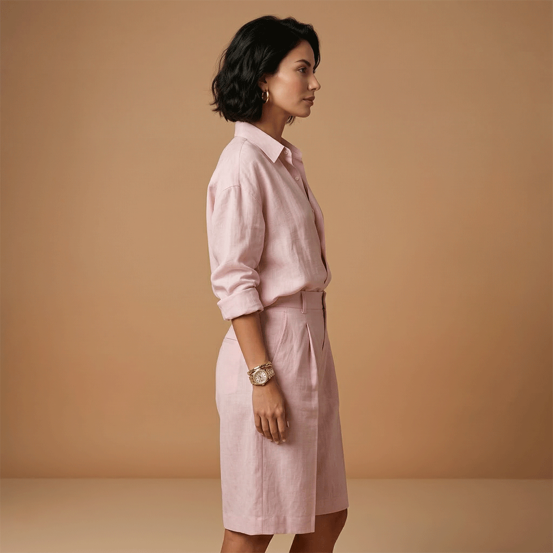 Women's shirt and shorts set - high-waisted pleated coordinates | daily