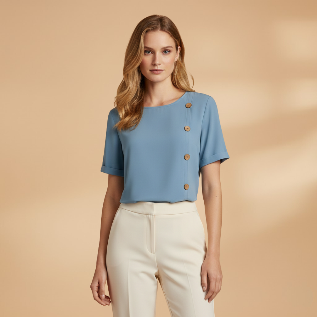 Women's short-sleeve blouse - loose shirt with decorative side buttons | daily