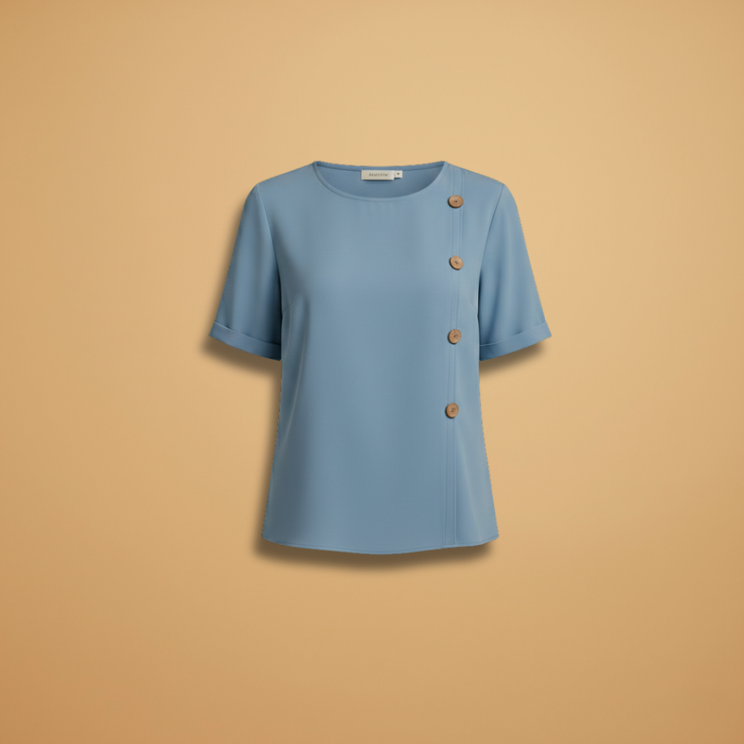 Women's short-sleeve blouse - loose shirt with decorative side buttons | daily