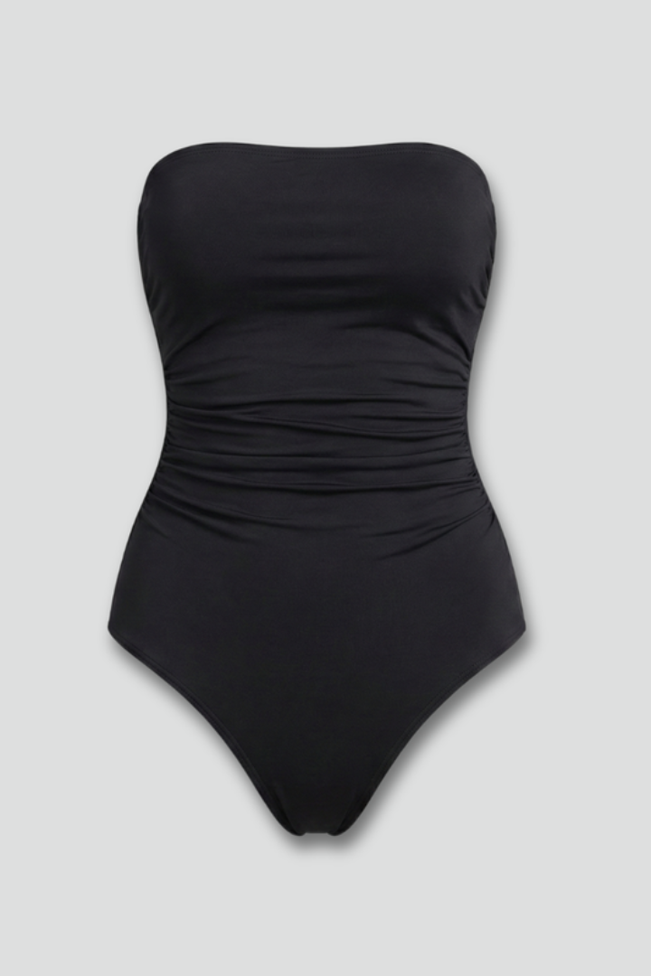 Women's one-piece swimsuit - strapless ruched front bathing suit for beach