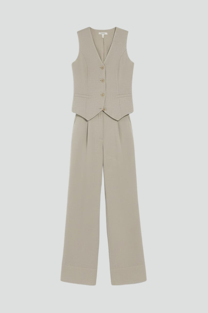 Women's two-piece suit - buttoned V-neck vest and wide-leg trousers | office wear